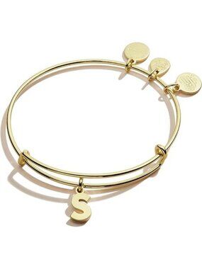 Initial S Expandable Bangle Initials Letter Charm Bracelet, Shiny Finish